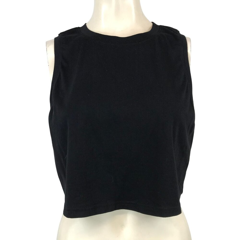 OPEN EDIT - WOMEN'S XL- BLACK SLEEVELESS CREW NECK ORGANIC COTTON CROP TOP